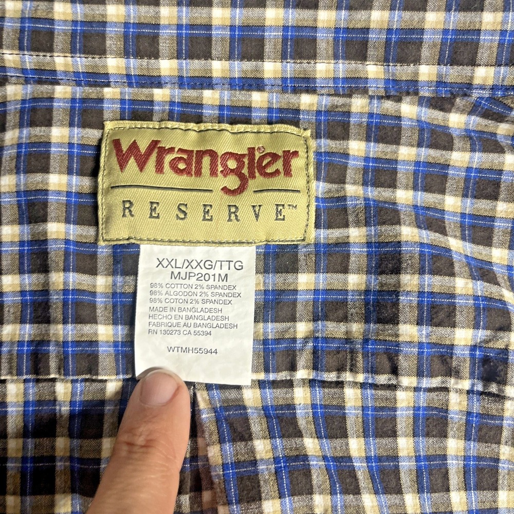 Wrangler Reserve Mens XXL Blue Plaid Button Down Shirt Western Cowboy Casual